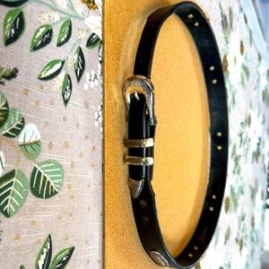 Brighton Black Leather Belt with Silver buckle and accent medallions